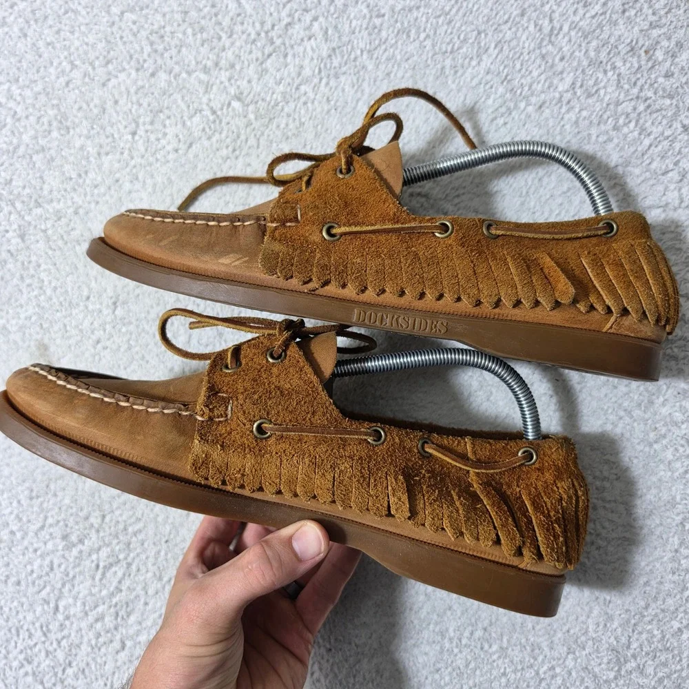 VTG Sebago Ronnie Fieg Mens 9.5 Boat Shoes Beige Suede Fringe Docksides Loafers